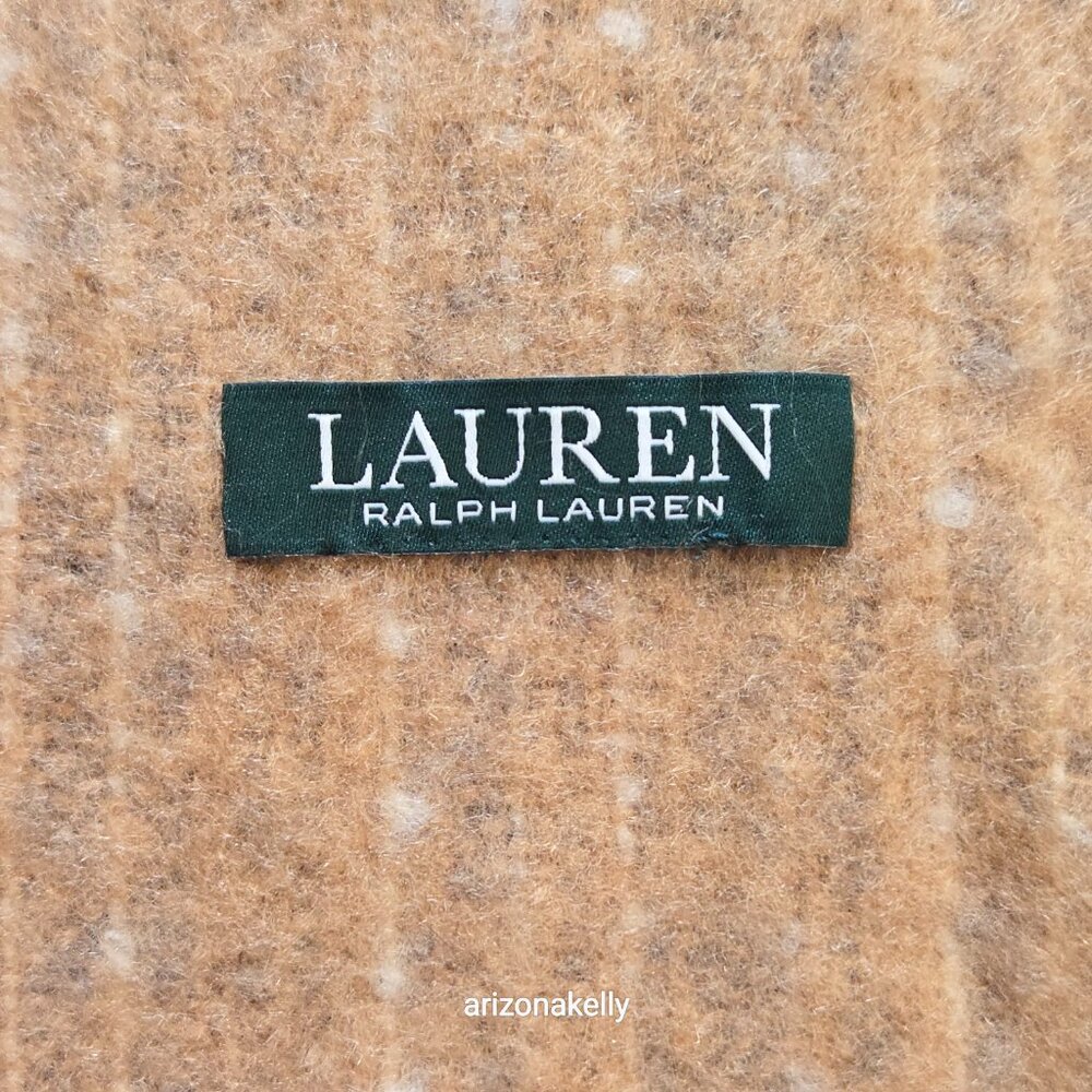 NWOT Wool Tweed Scarf Ralph Lauren Thick Tan - Picture 7 of 16